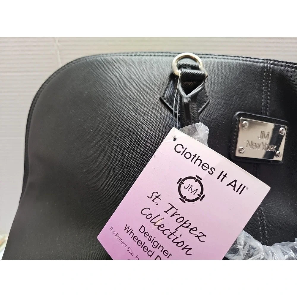 JM New York Black Leather Rolling Duffle Bag St Tropez Luggage 22